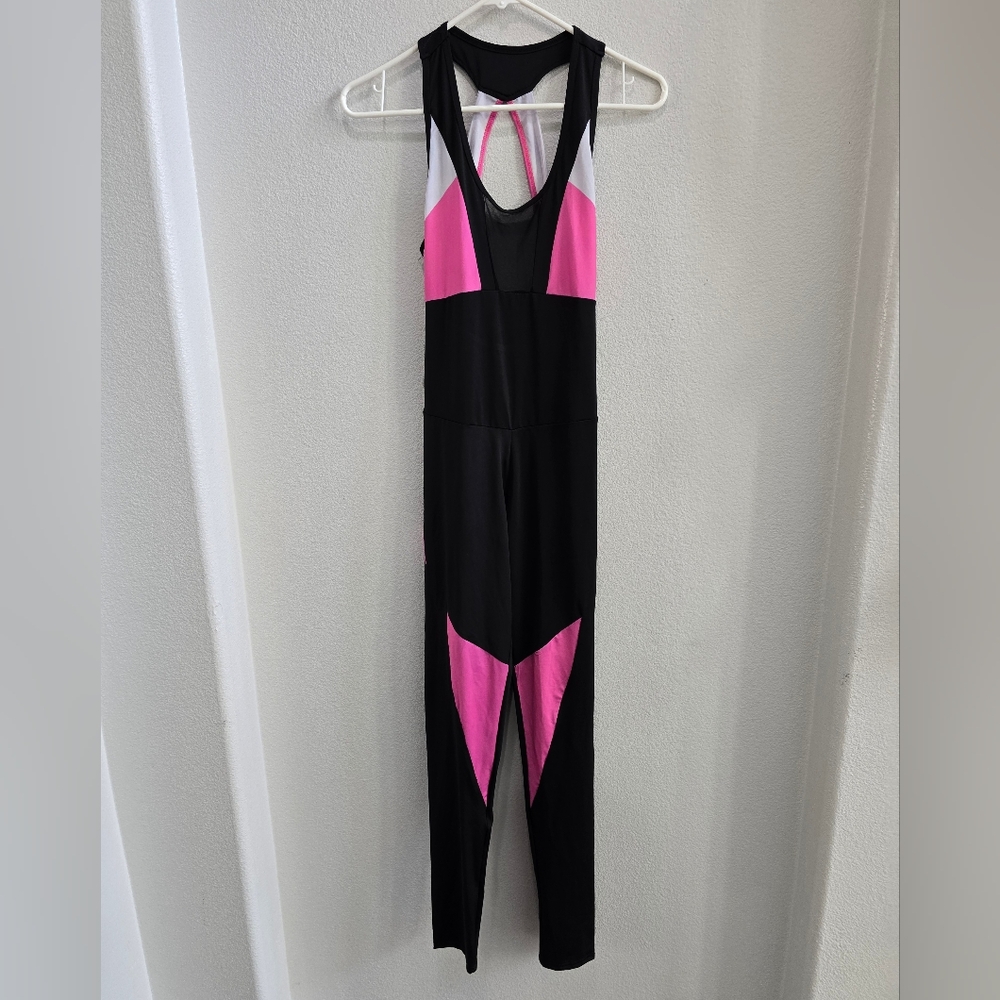 Black and pink racer back workout or casual bodysuit size medium NWNT